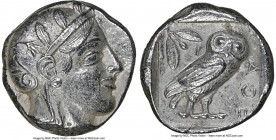 ATTICA. Athens. Ca. 455-440 BC. AR tetradrachm (24mm, 17.06 gm, 2h). NGC AU 5/5 - 4/5. Early transitional issue. Head of Athena right, wearing crested...