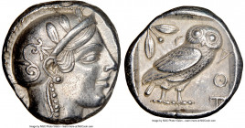ATTICA. Athens. Ca. 455-440 BC. AR tetradrachm (23mm, 17.18 gm, 11h). NGC AU 5/5 - 4/5. Early transitional issue. Head of Athena right, wearing creste...