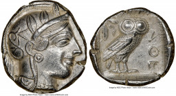 ATTICA. Athens. Ca. 440-404 BC. AR tetradrachm (25mm, 17.16 gm, 4h). NGC Choice AU 5/5 - 4/5. Mid-mass coinage issue. Head of Athena right, wearing ea...