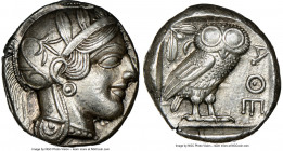 ATTICA. Athens. Ca. 440-404 BC. AR tetradrachm (23mm, 17.20 gm, 7h). NGC Choice AU 5/5 - 4/5. Mid-mass coinage issue. Head of Athena right, wearing ea...