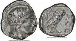ATTICA. Athens. Ca. 440-404 BC. AR tetradrachm (25mm, 17.19 gm, 4h). NGC Choice AU 5/5 - 4/5. Mid-mass coinage issue. Head of Athena right, wearing ea...