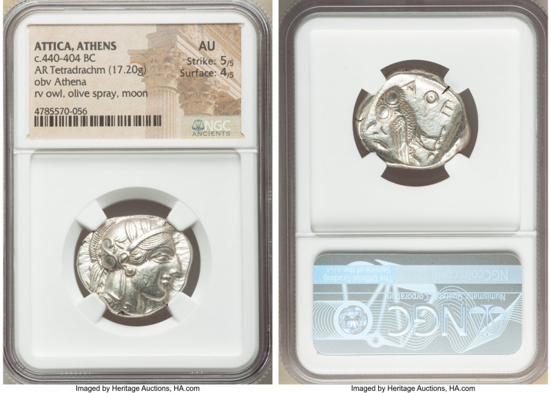 ATTICA. Athens. Ca. 440-404 BC. AR tetradrachm (25mm, 17.20 gm, 4h). NGC AU 5/5 ...