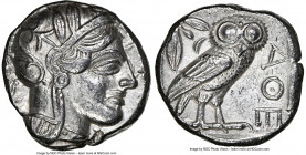 ATTICA. Athens. Ca. 440-404 BC. AR tetradrachm (24mm, 17.18 gm, 4h). NGC AU 5/5 - 4/5. Mid-mass coinage issue. Head of Athena right, wearing earring, ...