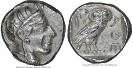 ATTICA. Athens. Ca. 440-404 BC. AR tetradrachm (24mm, 17.20 gm, 3h). NGC AU 5/5 - 4/5. Mid-mass coinage issue. Head of Athena right, wearing earring, ...