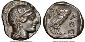 ATTICA. Athens. Ca. 440-404 BC. AR tetradrachm (25mm, 17.17 gm, 10h). NGC AU 5/5 - 4/5, brushed. Mid-mass coinage issue. Head of Athena right, wearing...