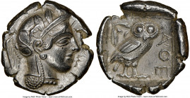 ATTICA. Athens. Ca. 440-404 BC. AR tetradrachm (26mm, 17.12 gm, 11h). NGC AU 5/5 - 3/5. Mid-mass coinage issue. Head of Athena right, wearing earring,...