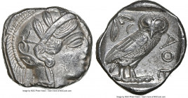 ATTICA. Athens. Ca. 440-404 BC. AR tetradrachm (25mm, 17.18 gm, 8h). NGC AU 3/5 - 4/5. Mid-mass coinage issue. Head of Athena right, wearing earring, ...