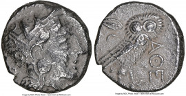 ATTICA. Athens. Ca. 393-294 BC. AR tetradrachm (24mm, 7h). NGC Choice VF. Late mass coinage issue. Head of Athena with eye in true profile right, wear...