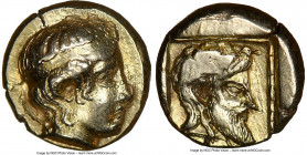 LESBOS. Mytilene. Ca. 454-427 BC. EL sixth stater or hecte (10mm, 2.59 gm, 11h). NGC AU 3/5 - 3/5. Head of young male right, wearing taenia / Archaic ...
