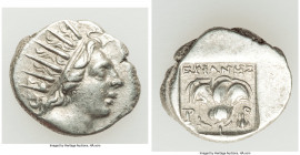 CARIAN ISLANDS. Rhodes. Ca. 88-84 BC. AR drachm (15mm, 2.21 gm, 12h). Choice VF. Plinthophoric standard, Euphanes, magistrate. Radiate head of Helios ...