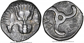 LYCIAN DYNASTS. Pericles (ca. 390-360 BC). AR third-stater (15mm, 2.69 gm, 2h). NGC Choice AU 4/5 - 5/5. Uncertain mint. Lion scalp facing / Π↑P-EK-Λ↑...