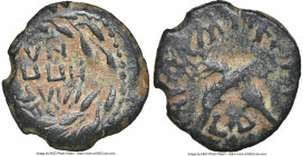 JUDAEA. Roman Procurators. Antonius Felix (AD 52-59/60). AE prutah (16mm, 12h) NGC VF. Jerusalem, dated Regnal Year 14 of Claudius I (AD 54). IOY/ΛIA ...