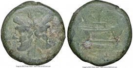 Anonymous. After 211 BC. AE aes grave as (35mm, 11h). NGC Fine. Bearded head of Janus; I (mark of value) above / Prow of galley right; I (mark of valu...