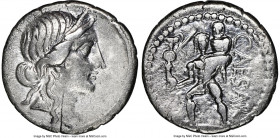 Julius Caesar, as Dictator (49-44 BC). AR denarius (18mm, 3.73 gm, 6h). NGC VF 5/5 - 2/5, brushed. Military mint traveling with Caesar in North Africa...