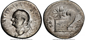 Vespasian (AD 69-79). AR denarius (19mm, 6h). NGC Fine. Rome, AD 77-78. IMP CAESAR VESPASIANVS AVG, laureate head of Vespasian left / COS-VIII, prow r...