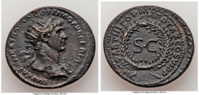 Trajan (AD 98-117). AE As (25mm, 7.66 gm, 6h). AU, die shift. Rome, AD 114-117. IMP CAES NER TRAIANO OPTIMO AVG GERM, radiate bust of Trajan to right,...