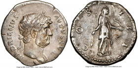 Hadrian (AD 117-138). AR denarius (19mm, 3.26 gm, 7h). NGC VF 5/5 - 3/5. Rome, ca. AD 124-125. HADRIANVS AVGVSTVS, laureate head of Hadrian right, dra...