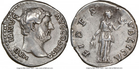 Hadrian (AD 117-138). AR denarius (18mm, 6h). NGC VF. Rome, ca. AD 134-138. HADRIANVS-AVG COS III P P, bare head of Hadrian right / FIDES-P-VBLICA, Fi...