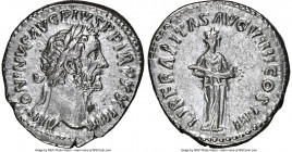 Antoninus Pius (AD 138-161). AR denarius (18mm, 3.45 gm, 12h). NGC AU 5/5 - 3/5. Rome, AD 160-161. ANTONINVS AVG PIVS P P TR P XXIIII, laureate head o...