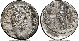 Septimius Severus (AD 193-211). AR denarius (18mm, 1h). NGC AU, brushed. Emesa, AD 194-195. IMP CAE L SEP SE-V PERT AVG COS II, laureate head of Septi...