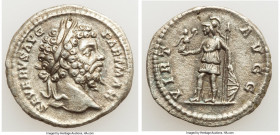 Septimius Severus (AD 193-211). AR denarius (19mm, 2.86 gm, 12h). AU. Rome, AD 205. SEVERVS AVG-PART MAX, laureate head of Septimius Severus right / V...