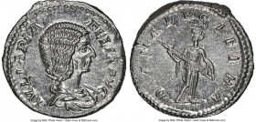 Julia Domna (AD 193-217). AR denarius (18mm, 3.44 gm 12h). NGC Choice MS 5/5 - 5/5. Rome, AD 211-217. IVLIA PIA-FELIX AVG, draped bust of Julia Domna ...