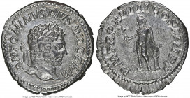 Caracalla (AD 198-217). AR denarius (19mm, 3.39 gm, 12h). NGC AU 5/5 - 4/5. Rome, AD 215. ANTONINVS PIVS AVG GERM, laureate head of Caracalla right / ...