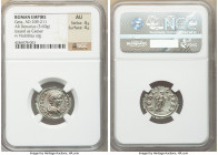 Geta, as Caesar (AD 209-211). AR denarius (21mm, 3.60 gm, 12h). NGC AU 4/5 - 4/5. Rome, AD 200-202. P SEPT GETA-CAES PONT, bareheaded, draped bust of ...