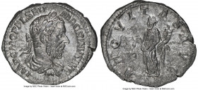 Macrinus (AD 217-218). AR denarius (20mm, 2.69 gm, 12h). NGC Choice AU 5/5 - 3/5. Rome, AD 217-218. IMP C M OPEL SEV-MACRINVS AVG, laureate, draped bu...