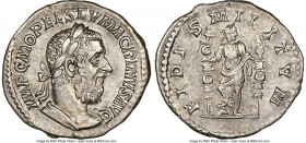 Macrinus (AD 217-218). AR denarius (20mm, 6h). NGC Choice XF. Rome. IMP C M OPEL SEV MACRINVS AVG, laureate, cuirassed bust of Macrinus right, seen fr...