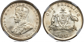 George V Shilling 1917-M MS65 NGC, Melbourne mint, KM26. An altogether spectacular offering with delicate, champagne luster atop icy-white surfaces. T...