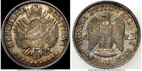 Republic silver Pattern 10 Centavos 1868-CT MS62 NGC, La Paz mint, KM-Pn17. With reddish and silver toning. Includes paper envelope. Ex. Eric P. Newma...