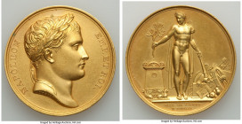 Napoleon gilt "Peace of Vienna" Medal 1809 AU, cf. Bram-876. By Andrieu. 40.5mm. 37.04gm. NAPOLEON EMP ET ROI his laureate head right / Napoleon, nude...