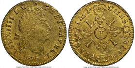 Louis XIV gold Louis d'Or 1695-T MS62 NGC, Nantes mint, KM302.18. Weakly struck obverse with grainy surface. 

HID09801242017

© 2020 Heritage Auc...