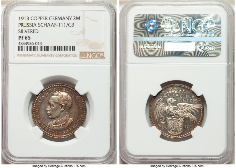 Prussia. Wilhelm II silvered-copper Proof 2 Mark 1913 PR65 NGC, Schaaf-111/G3. K...