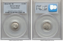 Ferdinand 1/2 Real 1814 NG-M MS65 PCGS, Nueva Guatemala mint, KM65. Variety with low 8 in date. Uncommon at the gem grade, with a impressive strike an...