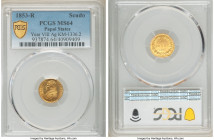 Papal States. Pius IX gold Scudo 1853 Anno VIII (1853)-R MS64 PCGS, Rome mint, KM1358, (Not KM1336.2 as listed on holder). 

HID09801242017

© 202...