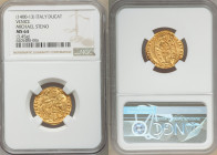 Venice. Michael Steno gold Ducat ND (1400-1413) MS64 NGC, Fr-1230. 3.45gm. MIChAЄL • STЄN' | • S | • M | • V | Є | N | Є | T | I, Doge kneeling before...