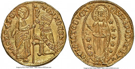 Venice. Tomaso Mocenigo gold Ducat ND (1414-1423) MS65 NGC, Fr-1231. 3.56gm. TOM • MOCЄNIGO | • S | • M | • V | Є | N | Є | T | I St. Mark standing on...
