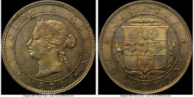 British Colony. Victoria Penny 1871 MS63 NGC, KM17. Lightly toned a pleasing golden hue. Strong underlying luster as well. Includes old envelope. Ex. ...