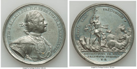Peter I, the Great white metal "Foundation of City of St. Petersburg" Medal 1703-Dated AU, Diakov-18.18. 47.5mm. 42.6gm. By Yudin and Mushnikov. Unifo...
