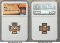 Republic gold "50th Anniversary of Krugerrand" 1/10 Rand 2017 MS70 NGC, Gold Reef City mint, KM105. Mintage: 2,000. Includes descriptive tag. AGW 0.10...
