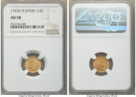 Philip V gold 1/2 Escudo 1743 S-PJ AU58 NGC, Seville mint, KM361.2.

HID09801242017

© 2020 Heritage Auctions | All Rights Reserved