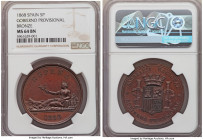Provisional Government bronze Medallic Pattern 5 Pesetas 1868 MS64 Brown NGC, KM-Pn10. Glossy cordovan-brown prooflike surfaces. 

HID09801242017
...