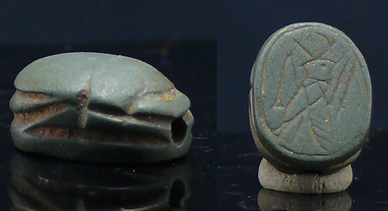 Egypte - Basse époque - Scarabée en pierre (faucon) - 664 - 332 av. J.-C. (26ème...