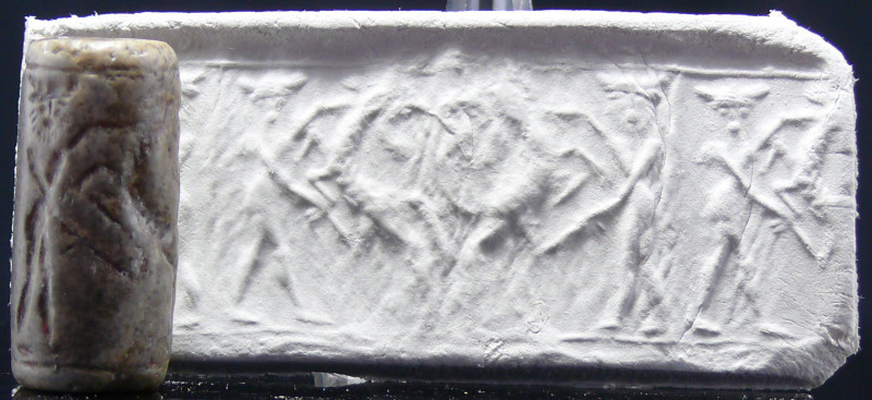 Mésopotamie - Royaume d'Akkad - Sceau cylindre en pierre - 2300 / 2200 av. J.-C....