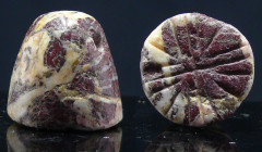 Proche Orient - Cachet en pierre rouge et blanche - 2000 / 1000 av. J;-C.
Joli cachet en pierre rouge et blanche dont l'empreinte représente une étoi...