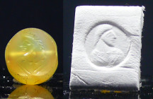 Perse - Cachet en cornaline (buste d'homme) - 1000 / 500 av. J.-C.
Cachet en cornaline dont l'empreinte représente un buste d'homme à droite. 12 mm....