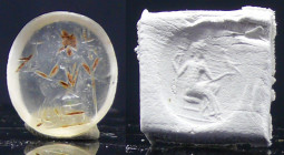 Romain - Intaille en cristal de roche (Zeus assis) - 300 / 100 av. J.-C.
Intaille en cristal de roche dont l'empreinte représente Zeus assis, un oise...