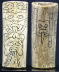 Précolombien - Guatemala - Honduras - Os gravé - 1000 / 500 av. J.-C.
Os gravé de personnages masqués jouant d'instruments de musique. 100 mm.
